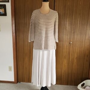 Oatmeal Heather Maxi Skirt With Oatmeal/taupe striped sweater. Selling as a Set.